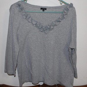 Talbots Gray Casual Top with Ruffled Neckline Size XL
